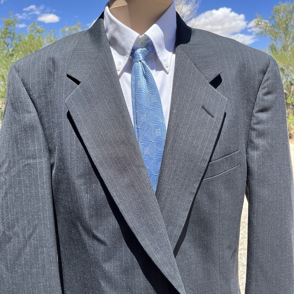 Christian Dior Blazer Mens 42R Gray Pinstripe Monsieur Wool Suit Jacket
